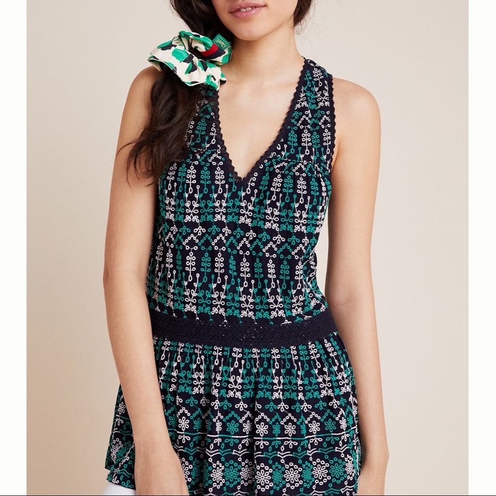 Anthropologie Cammie Embroidered Peplum Top